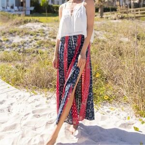 ❤️Boho Split-Front Maxi Skirt in Navy & Red